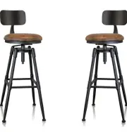 27-35 Inch (Set of 2) Vintage Industrial Bar Stool-Farmhouse Swivel Bar Stool