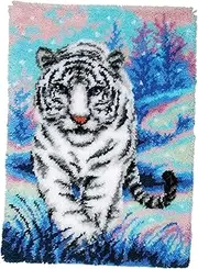 Colaxi Creative Latch Hook Rug Kit Festival Carpet Latch Hooking Kits, White Tiger