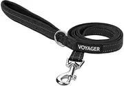 Voyager Reflective Dog Leash with Neoprene Handle, 5ft Long, Supports Small, Medium, and Large Breed Puppies, Cute and Heavy Duty for Walking, Running, and Training - Black, S