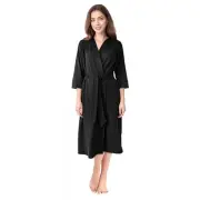 NWT NY Threads Women's Robe Long Knit Bathrobe 3/4 Sleeves, Medium, Black