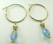 Hoop Earrings Blue Crystal Briolettes Butterflies Handmade ChicJewelry