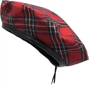 [Generic] Plaid Beret Hat Check Beanie Cap Retro Red Checkered Beret