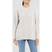 Replay Womens Cable Knitwear Relaxed Knit Sweater Cream