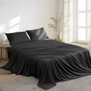 LINENOVA 100% Organic Bamboo Sheet Sets Cooling Soft 4Pcs Set(Queen,Black)