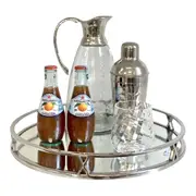 Silver Plated Round Ten X Decorative Deluxe Mirror Tray