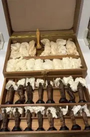 NEW Vintage Anri CAMELOT HAND CARVED CHESS SET Unpainted + Wood Box Box Has Wear
