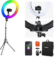 [NEEWER] 18 Inch RGB LED Ring Light APP Control with Tripod Stand and Phone Holder Compatible with iPhone, Selfie Makeup Lash Studio Streaming Video Recording Lighting, 42W Ringlight Dimmable, RGB18 II