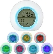 Kids Alarm Clock - LED Digital Clock,7 Color Changing Night Light Bedside Clock with Indoor Temperature,12/24H Battery Powered for Children Bedroom Xmas Gifts for Kids Boys Girls