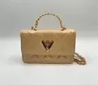 Valentino Orlandi Quilted Purse Gold-Chain Strap Top Handle Crossbody