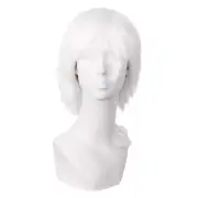 14"/35cm White Men's with Short Hair Tied Ponytail Cosplay Wigs