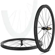 Carbon Fiber Road Bike Wheels 700C Clincher & Tubeless Wheelset, 36T Ratchet 38mm Center Lock Disc Brake Wheelset Support 8/9/10/11/12 Speed, Thru-Axle