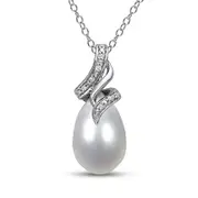 9.0-9.5mm Baroque Cultured Freshwater Pearl and 0.05 CT. T.W. Natural Diamond Flame Pendant in Sterling Silver