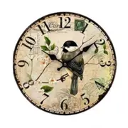 French Country Retro Wall Clock Green Bird 34cm CLK304A