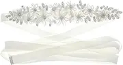 [DEARMAMY] Rhinestone Wedding Dress Belt Bride Sash Elegant Ribbon Waistband for Wedding Dress Accessory for Brides Formal Occasions Sweet Floral Design