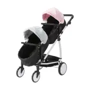 Deluxe Double Doll Pram Baby Stroller Pretend Play Kids Toy Set