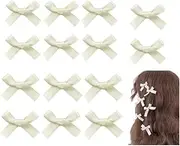 Bows for Girls, Small Hair Bows Mini Hair Clips, WADY 20PCS 1.18 Inch Hair Bows for Girls Grosgrain Ribbon Toddler Hair Accessories with Alligator Clips for Toddlers Baby Girls Kids (Creamy White)