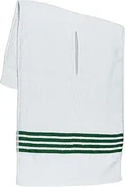 The Tour Towel | Large Golf Caddy Towel Terry Cloth, Absorbent 19" x 44", Center Cut, Perfect Hang Golf Cart Accessory and Golf Bag, White with Green Stripes