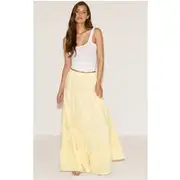 Lemon Cotton Tiered Drawstring Waist Maxi Skirt, Lemon