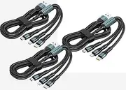 3Pack Multi Charging Cable Universal 3 in 1 Charging Cord Adapter with Type-C, Micro USB and IPh Port Connectors,Nylon Braided Multiple USB for Cell Phones and More