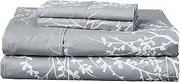 Spirit Linen home Queen Size Bed Sheets - Pure Microfiber 4 Piece Polyester Bed Sheets, Fitted Sheet & Pillow Cases - Queen Sheets for All Seasons (Foliage Grey/White, Queen)