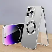 Jarttarn Case Compatible with iPhone 16 Pro Max, Aluminium Alloy Magnetic Anti-Fall Phone Case with Front Glass Screen Protection, Ultra-Thin Shockproof Protective Back Cover (Silver)