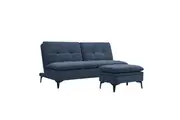 Design Square Designer 3-Seater Fabric Sofa Bed Wooden Legs W/ Ottoman - Blue