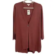 J. Jill Linen Blend One Button Front Cardigan Sweater Rose Brown Size Large NWT