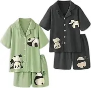 [Lsydnfow] Matching Pajamas For Couples Panda Print 2 Pieces Loungewear Top and Short Homewear Set
