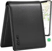 Mens Wallet Built-in Find My Real Time Tracker, 100% Genuine Leather RFID Blocking Classic Bifold Wallet for Men Upgrade Replacement for AirTag Wallet Credit Card Holder Smart Wallet for Men, Dark