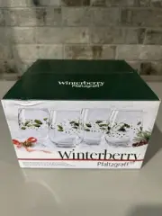 Set of 4 Pfaltzgraff Winterberry Hand-Painted Stemless Etched Wine Glasses NIB