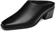 [Trary] Womens Mules, Closed Square Toe Chunky Heel Mules, Low Block Heel Backless Loafers Shoes, Slip On Mules for Women Dress Party Shoes