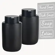 BosilunLife Foaming Soap Dispenser Set - Black Ceramic 12oz With Rust Proof Pump, 4Pcs Clear Stickers for Kitchen, Bathroom - 2 Pack