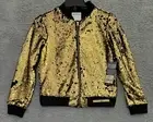 NEW True Religion Black Gold Sequin Bomber Jacket Womens Medium TR848JK49