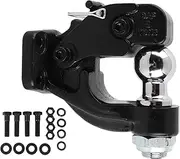 8-Ton Pintle Hitch Receiver with 2 Inch Hitch Ball, Black Forged Steel Pintle Hook Trailer Hitches Receiver Hook Combination Hitch for RVs Off Road Vehicles Trailers