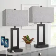 Sleek Set of 2 22’’ Touch Dimmable Lamps with USB Ports & Exquisite Grey Shade