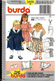 Burda Sewing Pattern 3409 Girls Dress With Detachable Collars Size 18M-6