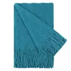 Soft Wave Decorative Knit Throw Blanket with Fringe 50" x 60" Teal Blue