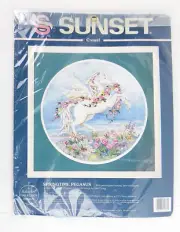 VTG NEW & SEALED 1994 Sunset Crewel Kit - Springtime Pegasus 11080 - 15" x 15"