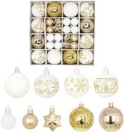 44 Pcs Christmas Balls Ornaments Set, Shatterproof Baubles, Stars and Hanging Decorations for Tree, Porch, Party,White and Gold (Gold and White)
