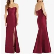 NWT Alfred Sung Strapless High Low Ballgown Bridesmaid Dress Burgundy Sz 16
