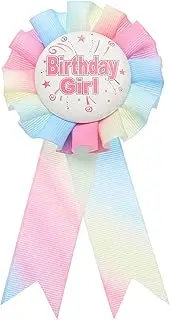 uxcell Birthday Ribbon Pin, 5.9 x 2.8 Award Ribbon Fabric Birthday Girl Pin for Party Adults Women Party Decorations Celebration Accessory Gift, Light Rainbow