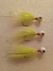 Smoo's Custom Jigs (3) 1/4 Oz. Arctic Fox Hair Jigs Chartreuse. *424