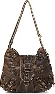 Angel Kiss Hobo Bag for Women Studded Vegan Leather Shoulder Purses and Handbags Retro Roomy Daily Crossbody Bags Medium Size