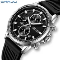 在飛比找蝦皮商城優惠-Crrju時尚品牌男士防水手錶運動橡膠錶帶石英機芯夜光指針多