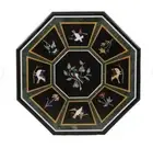 30" Black Marble Coffee Table Top Semi Precious Stone Inlay bird wall Table