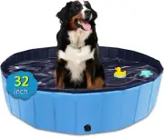 Foldable Dog Pool, 32" X 8" Kiddie Pool with Hard Plastic, Non-Slip Dog Bath Tub