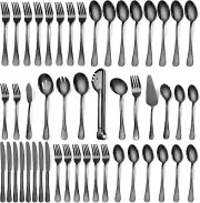 Keyoxy Black Silverware Set for 8, 49-Pcs Stainless Steel Flatware Set w/ Se...