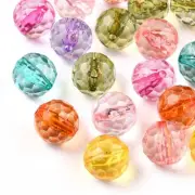 20 Round Faceted Beads Assorted Colors 12mm Acrylic Transparent Mixed Set