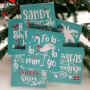 Coastal Christmas Wood Sign 6" Painted Beach Ocean Tiered Tray Shelf Sitter