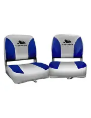 Seamanship 2X Folding Boat Seats Swivel Low Back 13cm Padding in Grey Blue